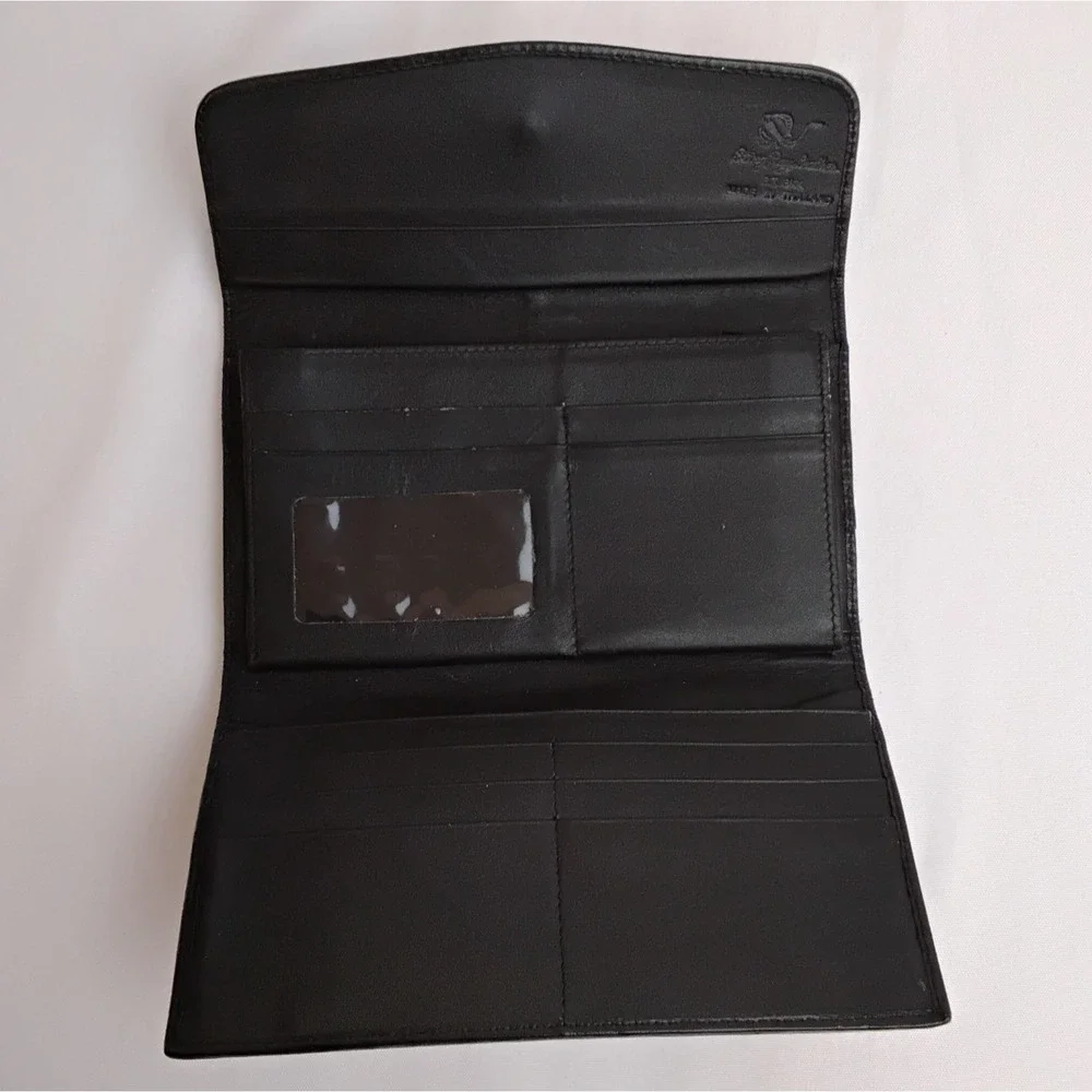 Genuine Stingray Leather TriFold Wallet Black/Green Textured Button Close #J5866